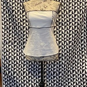 Strapless top, white with black piping